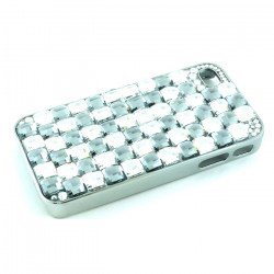 iPhone 4 4S Glass Stud Cube Bling Crystal Diamond Case (Silver-White)